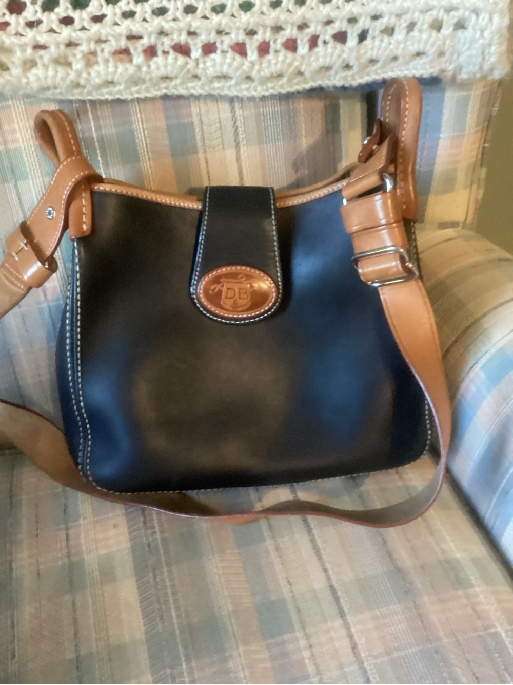 Vintage Dooney Bourke AWL Black Tan Bucket Hobo USA Leather